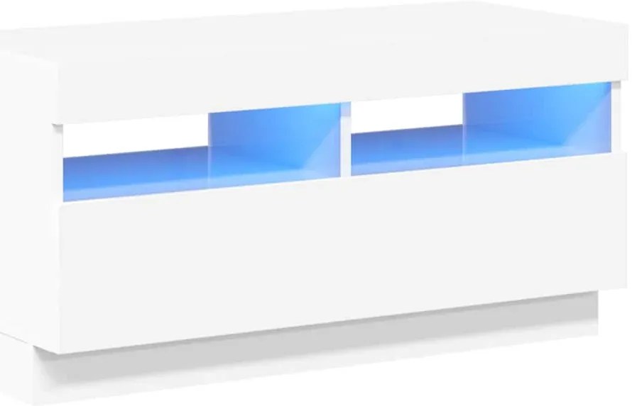 804451 vidaXL ТВ шкаф с LED осветление, бял гланц, 80x35x40 см
