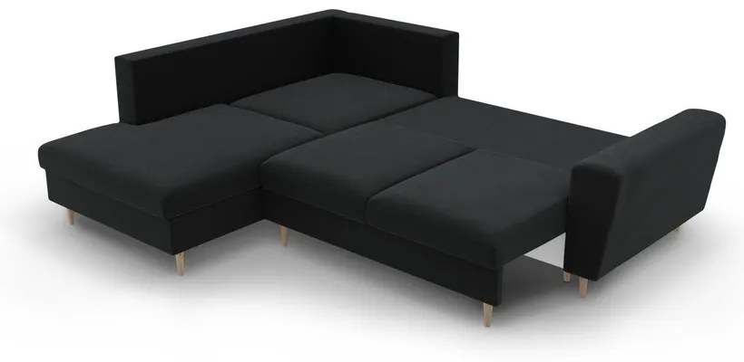 Черен кадифен разтегателен ъглов диван с място за съхранение (ляв ъгъл/L форма) Kyoto – Cosmopolitan Design
