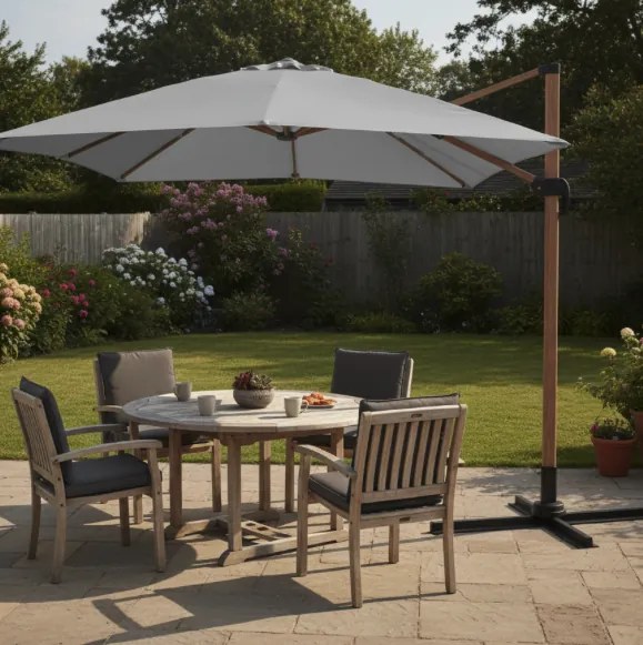 Сив градински чадър 3 x 3 м ROMA - страничен чадър с накланяне