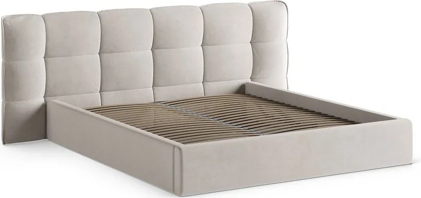 Бежово тапицирано двойно легло с място за съхранение и включена подматрачна рамка 140x200 cm Eric – Micadoni