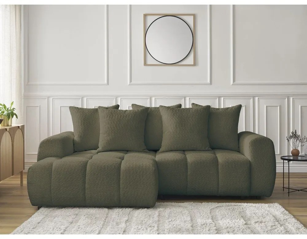 Сгъваем ъглов диван с място за съхранение от букле в цвят каки (ляв ъгъл) Roxelane – Bobochic Paris