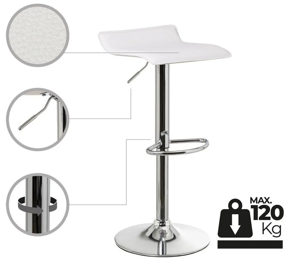 Бели тапицирани бар столове в комплект с регулируема височина 2 бр. (височина на седалката 63 cm) – Casa Selección