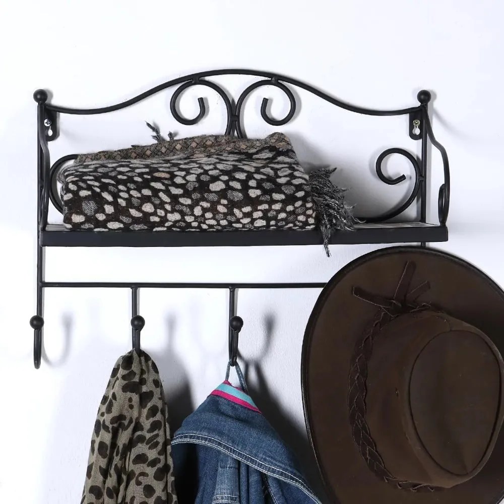 Черна метална стенна закачалка с рафт 42 cm Almeria – Garden Pleasure