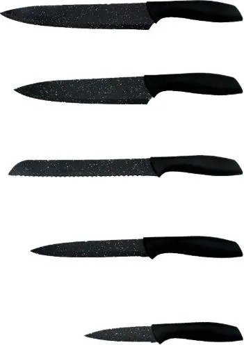 Комплект ножове с поставка ZEPHYR ZP 1633 BS5AS, 6 части, Неръждаема стомана, Мраморно покритие, Черен
