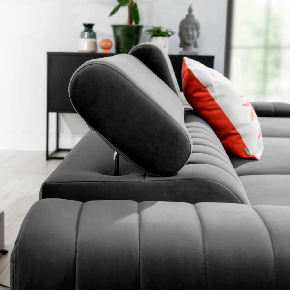 Сив кадифен разтегателен ъглов диван с място за съхранение (десен ъгъл) Grayson – ELTAP