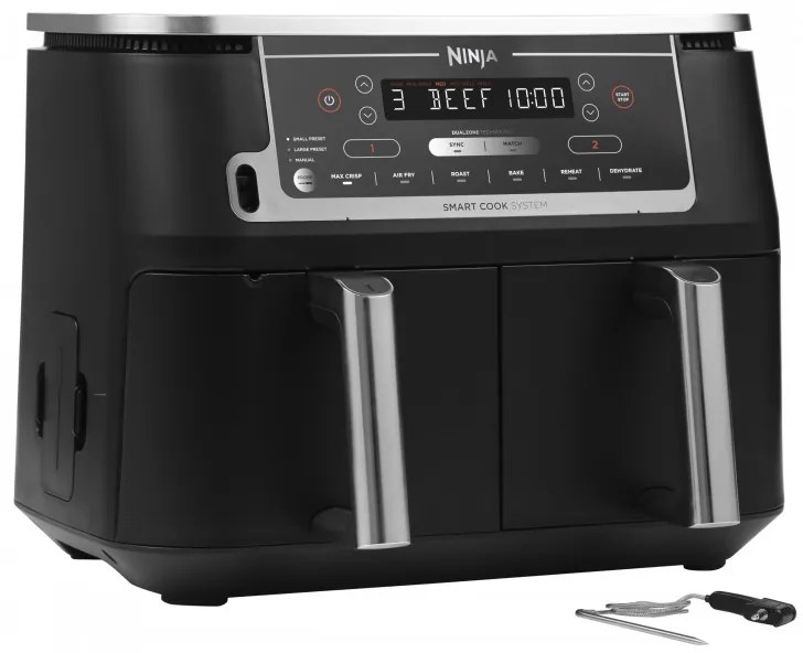 Двоен фритюрник с горещ въздух Ninja AF451EU, 2470W, 9.5 л, 6 програми, Независими зони, Синхронизация, Черен