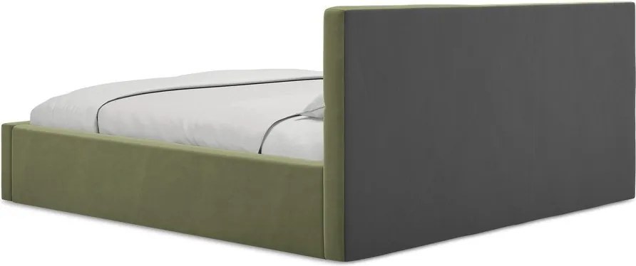 Зелено кадифено двойно легло 140x200 cm тапицирано с място за съхранение и включена подматрачна рамка Hiko – Makamii