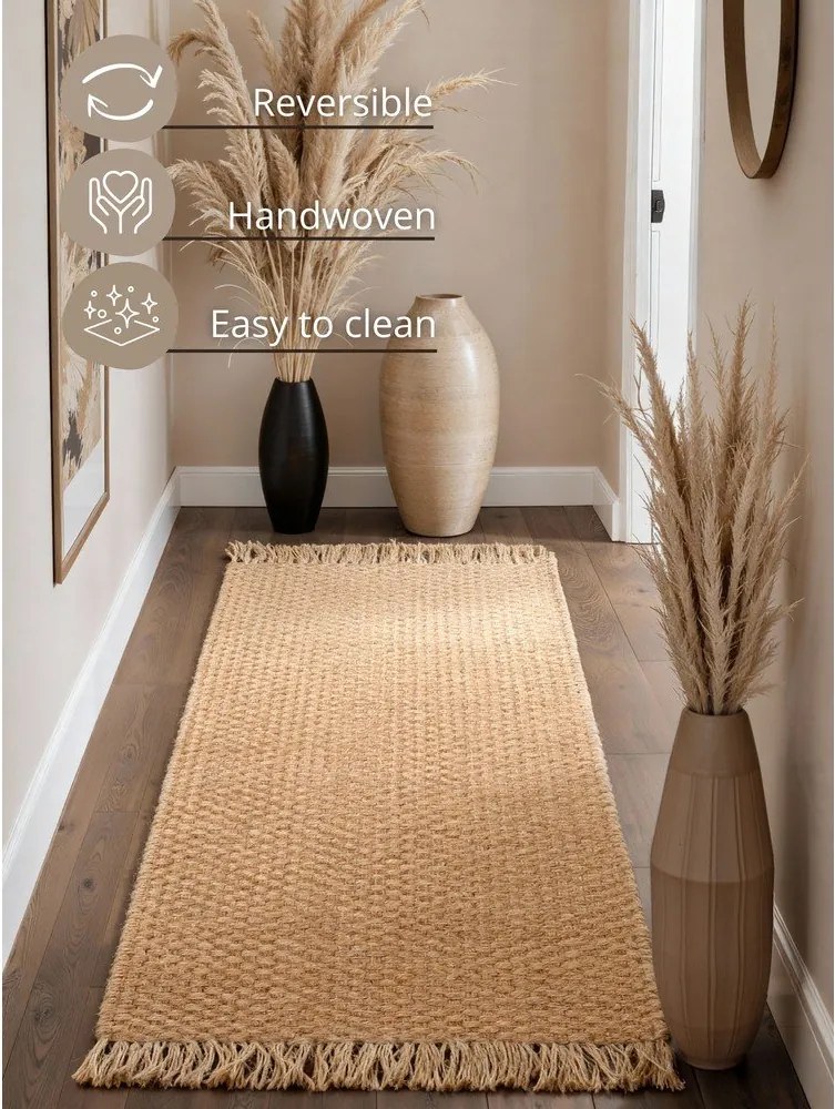 Двустранна/ръчно изработена ютена пътека в естествен цвят 80x300 cm Fjord – Hanse Home