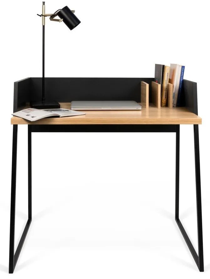 Черно работно бюро с детайли от дъбова дървесина Volga - TemaHome