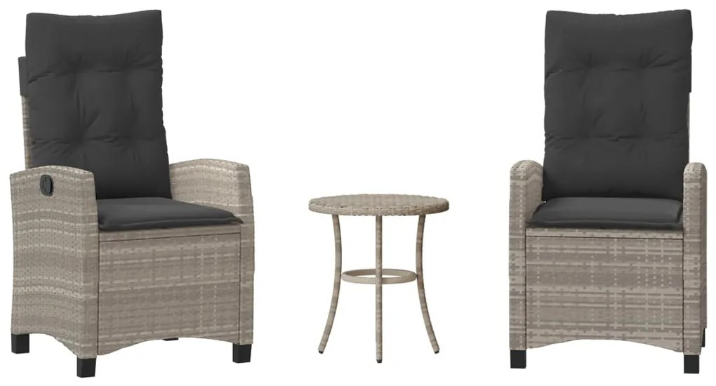 365230 vidaXL Бистро комплект с възглавници 3 части светлосив полиратан