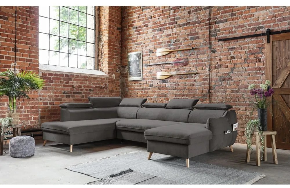 Тъмносив кадифен U-образен ъглов диван (ляв ъгъл) Sweet Harmony - Miuform