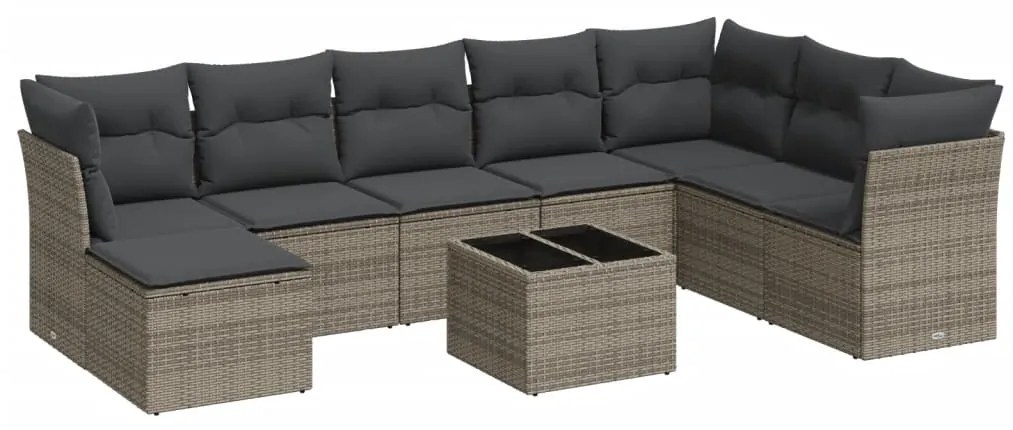 3249899 vidaXL Градински комплект диван с възглавници 9 части сив полиратан