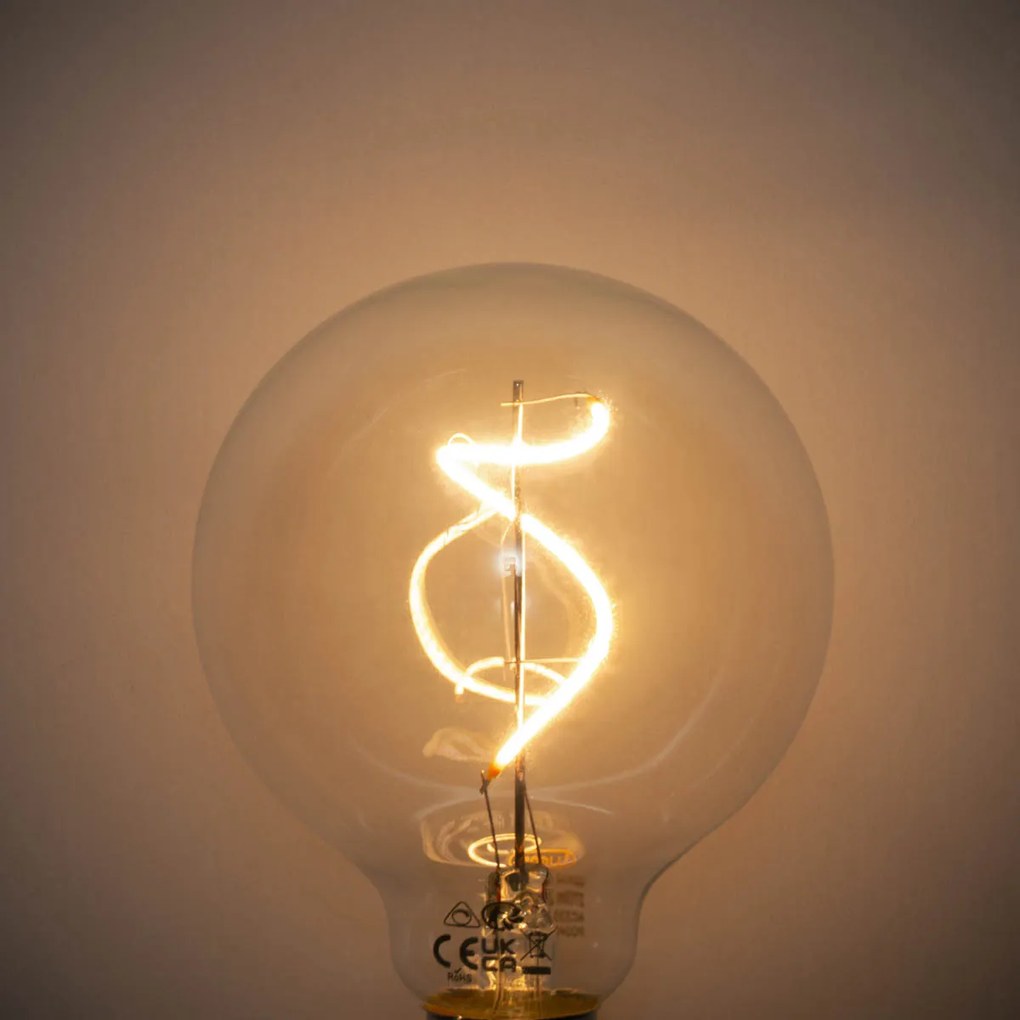 Комплект от 5 E27 Димируема LED спирална филаментна крушка G95 4W 270lm 2200K