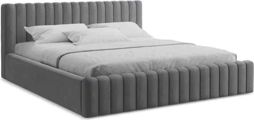 Сиво двойно легло 140x200 cm тапицирано с място за съхранение с включена подматрачна рамка Lemi – Makamii