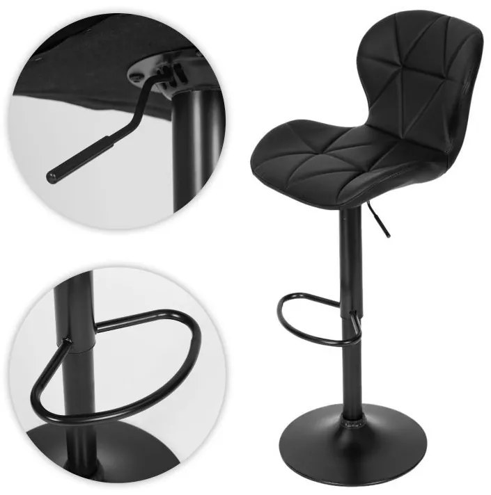 Регулируем на височина въртящ се бар стол с облегалка Черен