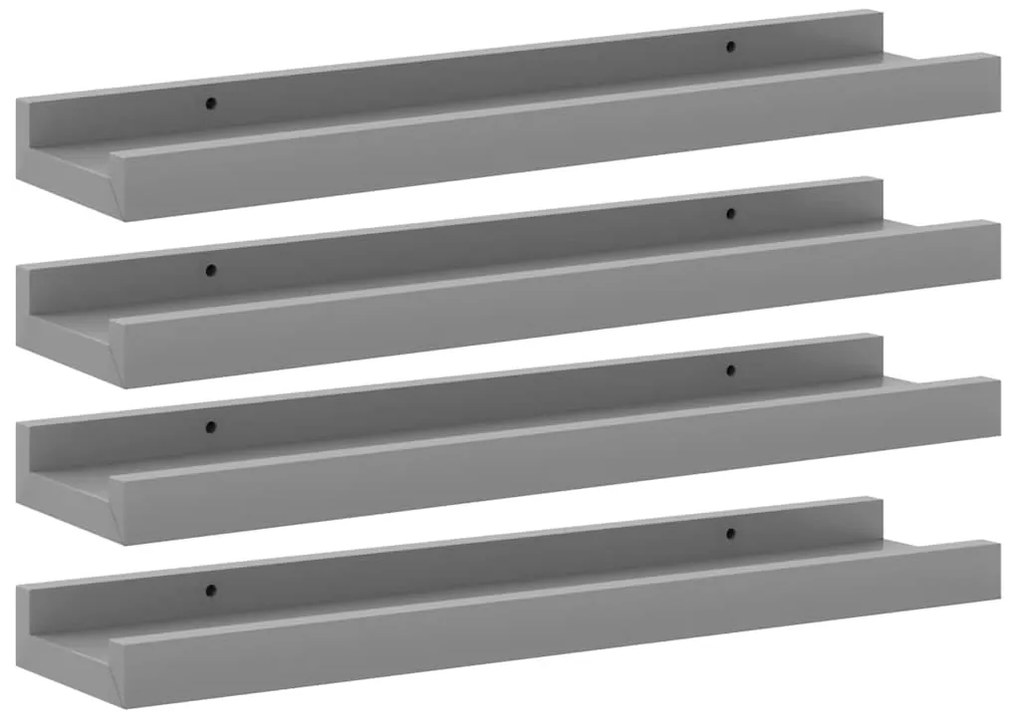 326674 vidaXL Стенни рафтове, 4 бр, сиви, 40x9x3 см