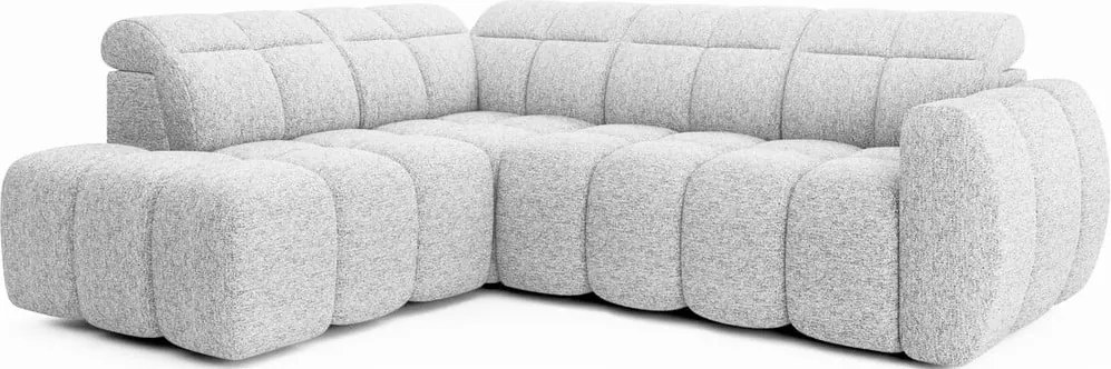 Светлосив разтегателен ъглов диван с място за съхранение от букле (ляв ъгъл L форма) Falconn – ELTAP