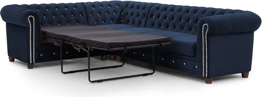 Син кадифен разтегателен ъглов диван (ляв ъгъл L форма) York Blik – Ropez