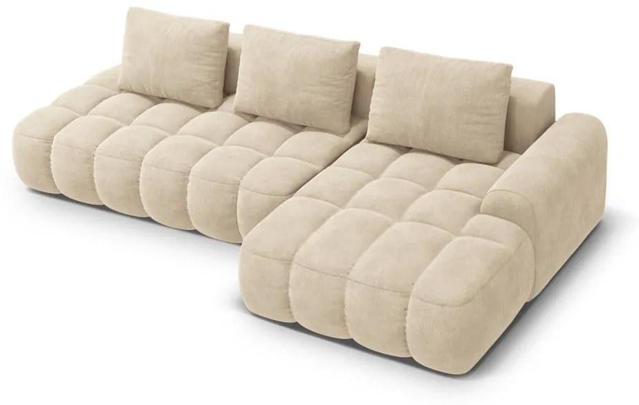 Бежов кадифен сгъваем/с място за съхранение ъглов диван (десен ъгъл) Linz – Cosmopolitan Design