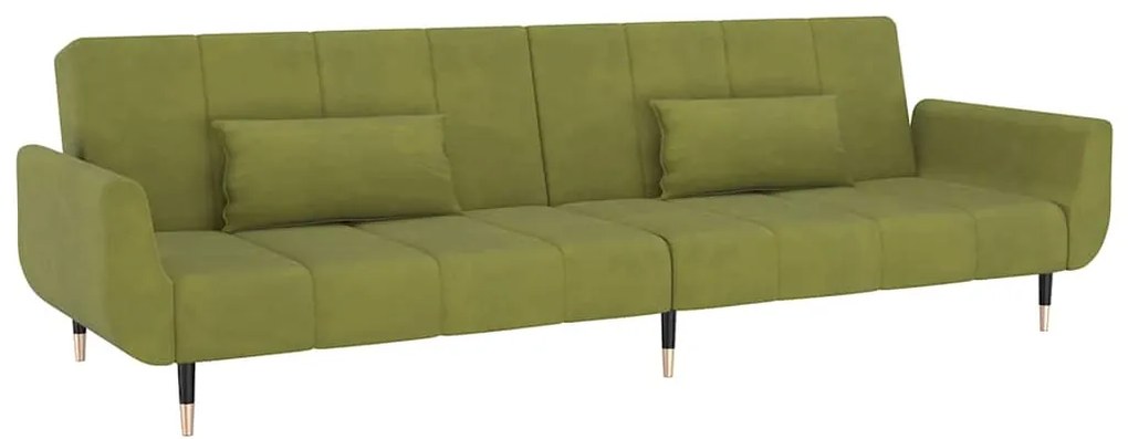 337585 vidaXL 2-местно разтегателно канапе 2 възглавници светлозелено кадифе
