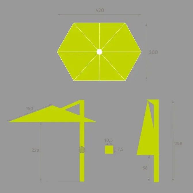 Градински чадър със странична стойка Hesperide Tikeo, Накланящ се, Цвят Платина, 4.2x3 m
