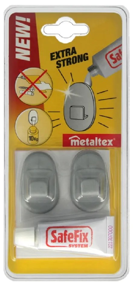 Комплект от 2 куки и лепило Сив Safefix - Metaltex