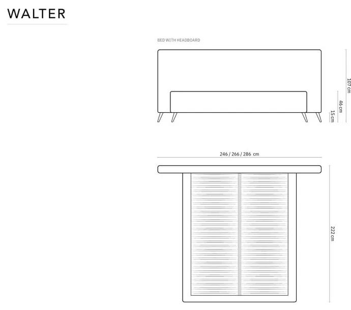 Светлосиво тапицирано двойно легло с място за съхранение и решетка 180x200 cm Walter - Milo Casa