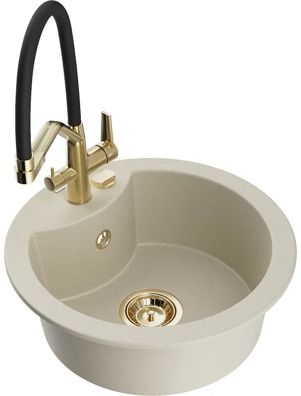 Mexen Diego гранитна мивка с 1 корито с кухненски смесител Duo, бежова