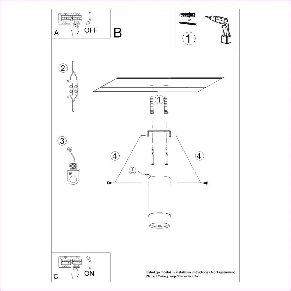Осветително тяло за таван в черен и златист цвят Crown – Sollux