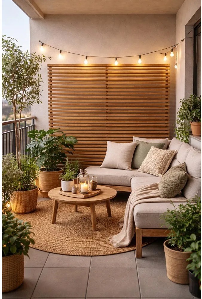 Дървен параван за балкон в естествен цвят 153x185 cm - Hartman