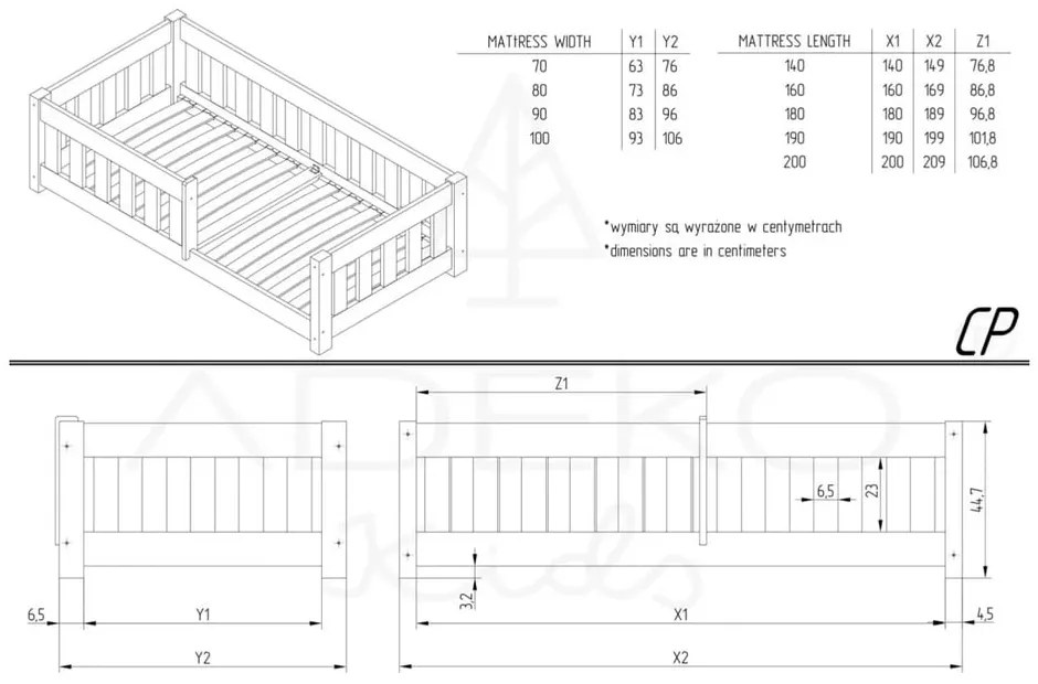 Детско легло от борова дървесина 90x200 cm CP - Adeko