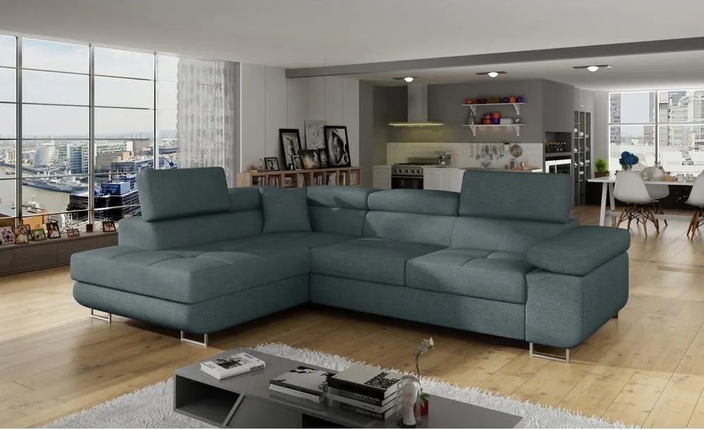 Син разтегателен ъглов диван с място за съхранение (ляв ъгъл L форма) Anton – ELTAP