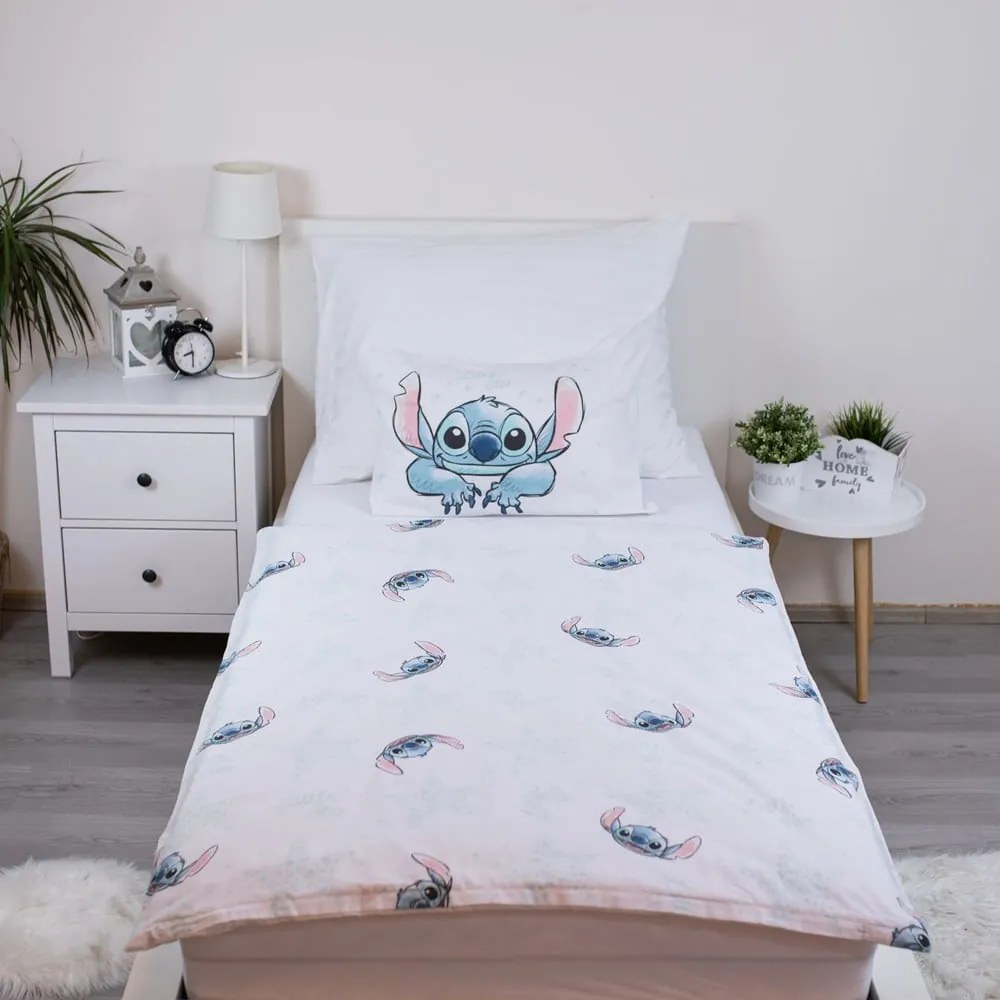 Бяло памучно детско спално бельо 100x135 cm Lilo and Stitch "White Star" – Jerry Fabrics
