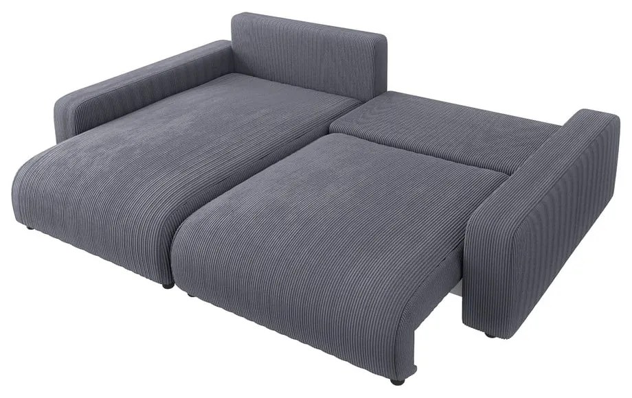 Тъмносив разтегателен ъглов диван от рипсено кадифе (променлив) Sara – Ropez