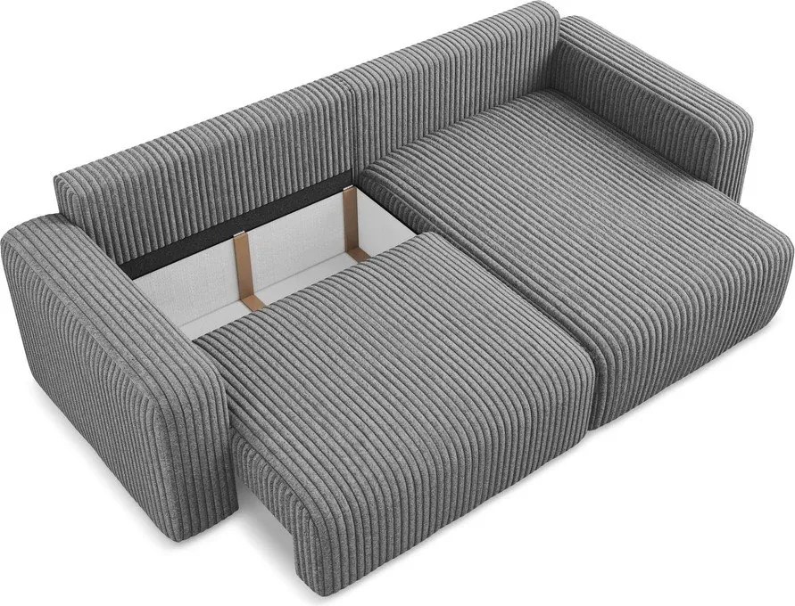 Сив сгъваем/с място за съхранение ъглов диван от рипсено кадифе (десен ъгъл) Kona – Makamii