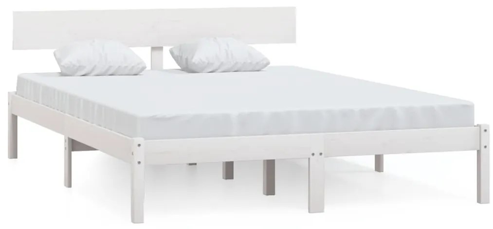 810153 vidaXL Рамка за легло, бяла, бор масив, 150x200 cм, King Size