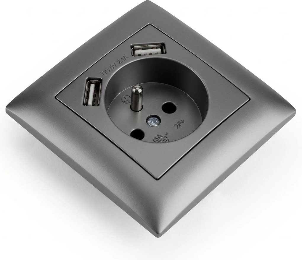 Единичен контакт със заземяване + 2x USB-A OSTE JNH003-G Grey