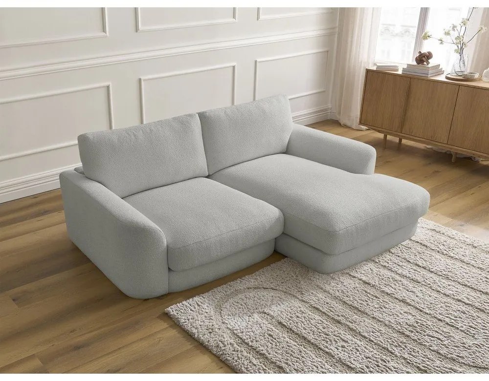 Светлосив ъглов диван от прежда с примки от букле (десен ъгъл) Leonore – Bobochic Paris
