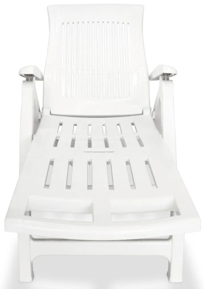 43586 vidaXL Шезлонг с подложка за крака, пластмаса, бял