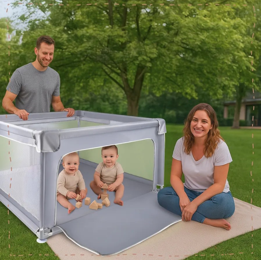 Сиво детско креватче за пътуване 120 x 120 cm