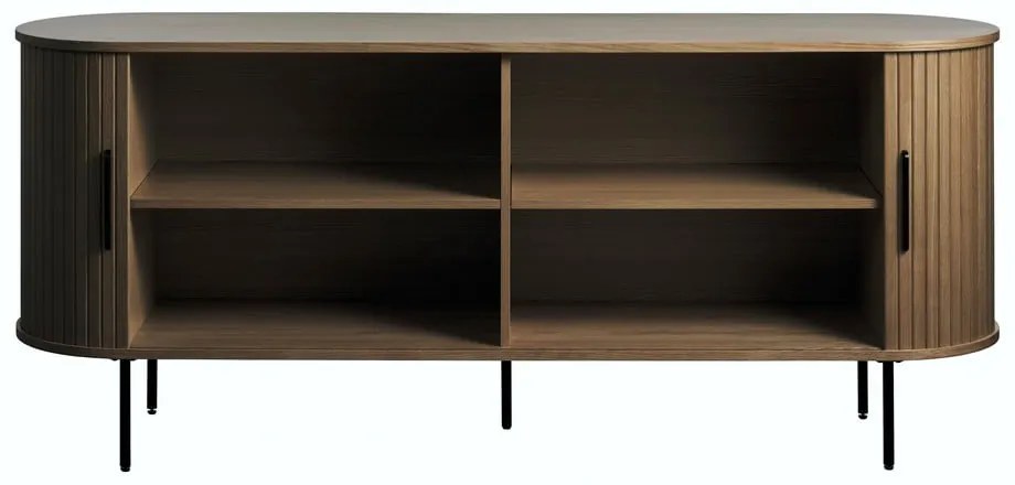 Кафяв скрин от дъбов декор с плъзгащи се врати 180x76x45 cm Nola – Unique Furniture
