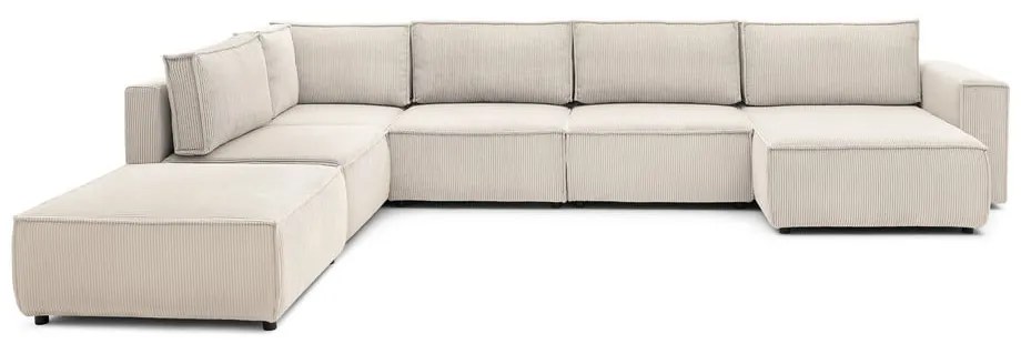 Кремав велурен U-образен ъглов диван, ляв ъгъл Nihad modular - Bobochic Paris