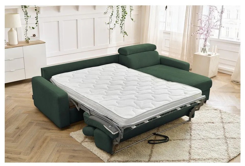 Тъмнозелен разтегателен ъглов диван (променлив) Monaco – Bobochic Paris