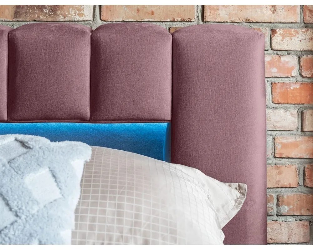 Розово двойно легло 140x200 cm тапицирано с място за съхранение с включена подматрачна рамка Lamica – ELTAP