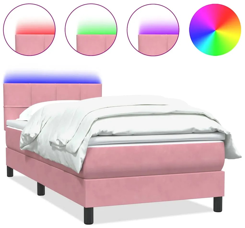 3316874 vidaXL Боксспринг легло с матрак и LED, розово, 100x210 см, кадифе