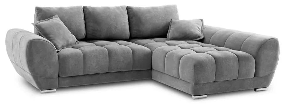 Сив ъглов разтегателен диван с кадифена покривка, десен ъгъл Nuage - Windsor &amp; Co Sofas
