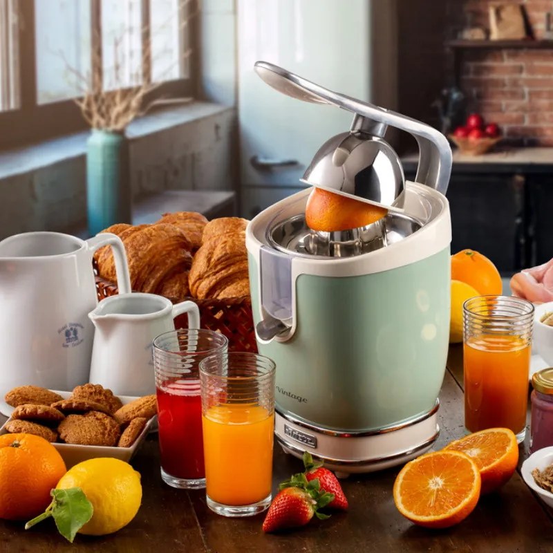Цитрус преса Ariete VINTAGE JUICER 0413/04, 85W, Метално тяло, Безшумна работа, 2 приставки, Зелен