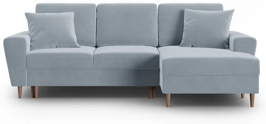 Светлосин кадифен разтегателен ъглов диван с място за съхранение (десен ъгъл) Kyoto – Cosmopolitan Design