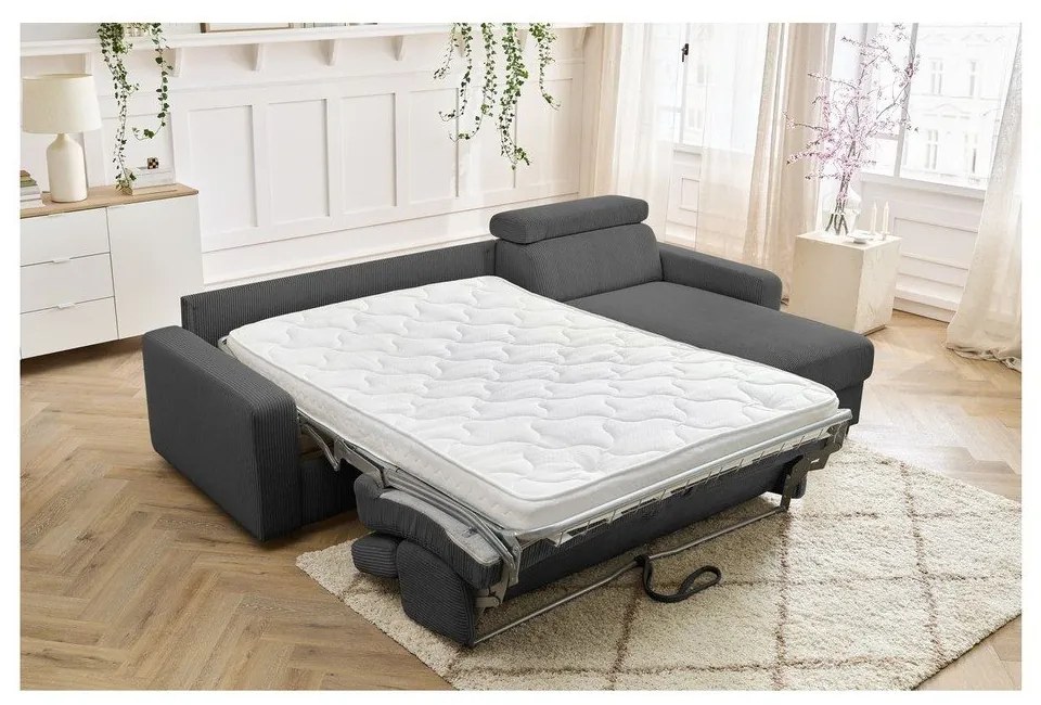 Тъмносив разтегателен ъглов диван от рипсено кадифе (променлив) Monaco – Bobochic Paris