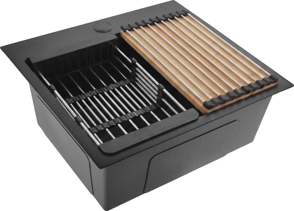 Стоманена мивка с комплект аксесоари 3 бр. REA Leo 50 Black